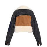 Darrahopens Fashion > Women's Fashion > Women's Jackets & Coats Plush Thick Denim Stitching Lamb Fur Lapel Cotton Jacket - Black Xxl