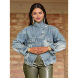 Women'S Classic Denim Jacket - Single Breasted, Full Sleeve, Patchwork Design for All Seasons Light Blue L In Australia - Darrahopens
