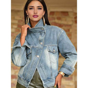Women'S Classic Denim Jacket - Single Breasted, Full Sleeve, Patchwork Design for All Seasons Light Blue L In Australia - Darrahopens