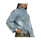Women'S Classic Denim Jacket - Single Breasted, Full Sleeve, Patchwork Design for All Seasons Light Blue L In Australia - Darrahopens