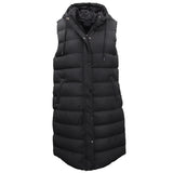 Darrahopens Fashion > Women's Fashion > Women's Jackets & Coats Women's Longline Padded Vest Hooded Jacket Puffer Puffy Quilted Zip Coat Gilet, Black, 14