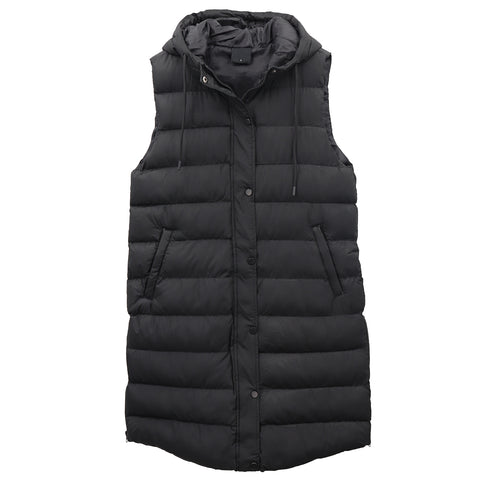 Darrahopens Fashion > Women's Fashion > Women's Jackets & Coats Women's Longline Padded Vest Hooded Jacket Puffer Puffy Quilted Zip Coat Gilet, Black, 18