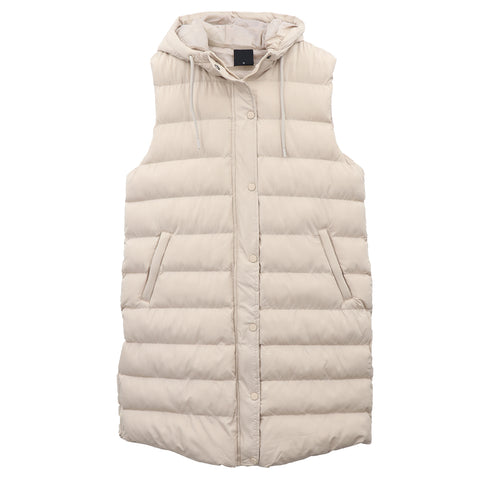Darrahopens Fashion > Women's Fashion > Women's Jackets & Coats Women's Longline Padded Vest Hooded Jacket Puffer Puffy Quilted Zip Coat Gilet, Khaki, 18