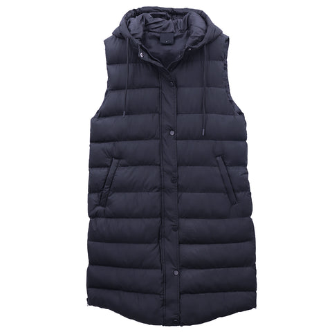 Darrahopens Fashion > Women's Fashion > Women's Jackets & Coats Women's Longline Padded Vest Hooded Jacket Puffer Puffy Quilted Zip Coat Gilet, Navy, 10