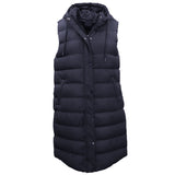 Darrahopens Fashion > Women's Fashion > Women's Jackets & Coats Women's Longline Padded Vest Hooded Jacket Puffer Puffy Quilted Zip Coat Gilet, Navy, 12