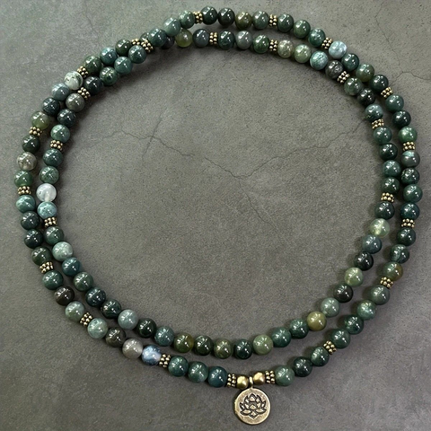 Darrahopens Fashion > Women's Fashion > Women's Jewellery 108-Piece Moss Agate Handcrafted Necklace, Natural Plant-Patterned Zen Layered Blessing Bead Strand