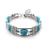 Darrahopens Fashion > Women's Fashion > Women's Jewellery 2pcs Ethnic-style Vintage Open Bracelet, Turquoise Beads with Silver Carved Accents, Bohemian Exotic Charm, a Personalized Accessory for Daily and Travel Wear.Rose