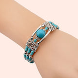 Darrahopens Fashion > Women's Fashion > Women's Jewellery 2pcs Ethnic-style Vintage Open Bracelet, Turquoise Beads with Silver Carved Accents, Bohemian Exotic Charm, a Personalized Accessory for Daily and Travel Wear.Rose