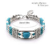 Darrahopens Fashion > Women's Fashion > Women's Jewellery 2pcs Ethnic-style Vintage Open Bracelet, Turquoise Beads with Silver Carved Accents, Bohemian Exotic Charm, a Personalized Accessory for Daily and Travel Wear.Rose