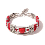 Darrahopens Fashion > Women's Fashion > Women's Jewellery 2pcs Ethnic-style Vintage Open Bracelet, Turquoise Beads with Silver Carved Accents, Bohemian Exotic Charm, a Personalized Accessory for Daily and Travel Wear.Rose