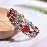 Darrahopens Fashion > Women's Fashion > Women's Jewellery 2pcs Ethnic-style Vintage Open Bracelet, Turquoise Beads with Silver Carved Accents, Bohemian Exotic Charm, a Personalized Accessory for Daily and Travel Wear.Rose