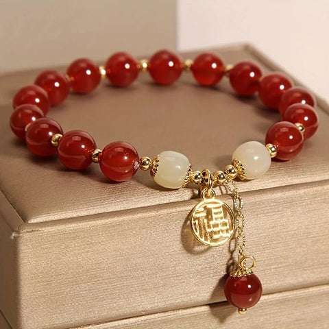 Darrahopens Fashion > Women's Fashion > Women's Jewellery 2PCS Versatile Fortune Bracelet, Retro Chinese-style Red "Fu" Character Women's Bracelet, Mother's Day Gift