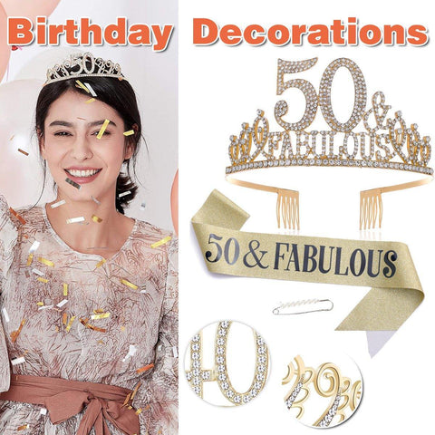 Darrahopens Fashion > Women's Fashion > Women's Jewellery 50th Birthday Gold Party Set Hairband Crown Sash Belt Ceremonial Accessory Kit