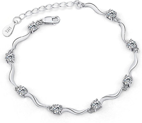 Darrahopens Fashion > Women's Fashion > Women's Jewellery 925 Sterling Silver Bracelet With Shiny White Zirconia For Women And Girls