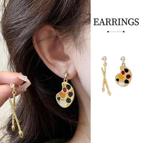 Darrahopens Fashion > Women's Fashion > Women's Jewellery Artistic Asymmetric Earrings Brush and Drawing Board Design Creative Jewelry