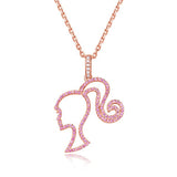 Darrahopens Fashion > Women's Fashion > Women's Jewellery Barbie Sterling Silver Necklace for High Ponytail Girl with Hollowed Out Rose Red Charm