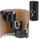Darrahopens Fashion > Women's Fashion > Women's Jewellery Black Travel Jewelry Case: 3-Layer PU Cylinder Organizer for Necklaces, Earrings, Gifts for Travelers & Jewelry Lovers