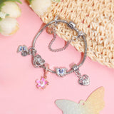 Darrahopens Fashion > Women's Fashion > Women's Jewellery Blue Butterfly Glass Bead & Pink Flower Pendant Charm Bracelet(17cm)