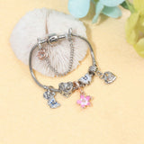 Darrahopens Fashion > Women's Fashion > Women's Jewellery Blue Butterfly Glass Bead & Pink Flower Pendant Charm Bracelet(17cm)