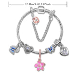Darrahopens Fashion > Women's Fashion > Women's Jewellery Blue Butterfly Glass Bead & Pink Flower Pendant Charm Bracelet(17cm)