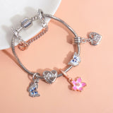 Darrahopens Fashion > Women's Fashion > Women's Jewellery Blue Butterfly Glass Bead & Pink Flower Pendant Charm Bracelet(19cm)