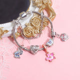 Darrahopens Fashion > Women's Fashion > Women's Jewellery Blue Butterfly Glass Bead & Pink Flower Pendant Charm Bracelet(20cm)