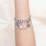 Darrahopens Fashion > Women's Fashion > Women's Jewellery Blue Butterfly Glass Bead & Pink Flower Pendant Charm Bracelet(20cm)