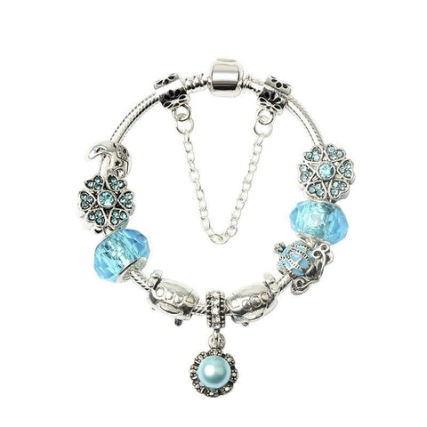Darrahopens Fashion > Women's Fashion > Women's Jewellery Blue Fashion Bracelet: Alloy Base with Rhinestones, Colored Glaze Beads & Resin Pendant(18cm)