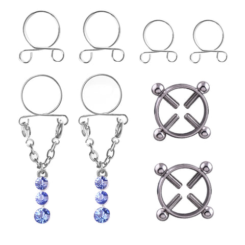 Darrahopens Fashion > Women's Fashion > Women's Jewellery Blue Water Drop Non-Pierced Nipple Ring Set Fashion Body Jewelry
