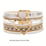 Darrahopens Fashion > Women's Fashion > Women's Jewellery Bohemian Braided Leather Bracelet, Multi-layer Design with Metal and Crystal Accents, Rose Gold Square Clasp with Heart Crystal, Embodying Casual Romantic Exotic Charm.(black)