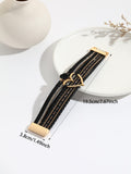 Darrahopens Fashion > Women's Fashion > Women's Jewellery Bohemian Braided Leather Bracelet, Multi-layer Design with Metal and Crystal Accents, Rose Gold Square Clasp with Heart Crystal, Embodying Casual Romantic Exotic Charm.(white)