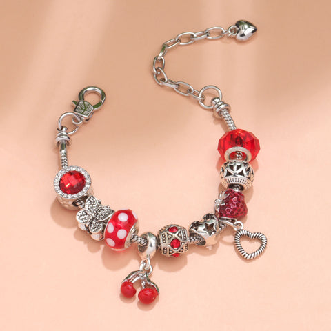 Darrahopens Fashion > Women's Fashion > Women's Jewellery Charm Bracelet with Butterfly & Crystal Heart, Zinc Alloy(red,16cm)