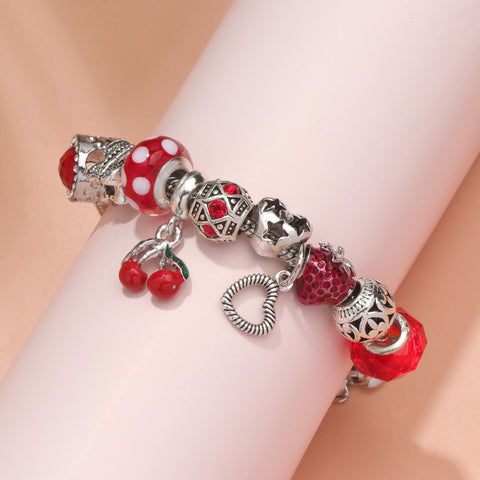 Darrahopens Fashion > Women's Fashion > Women's Jewellery Charm Bracelet with Butterfly & Crystal Heart, Zinc Alloy(red,17cm)
