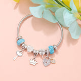 Darrahopens Fashion > Women's Fashion > Women's Jewellery Charm Bracelet with Heart, Four-Leaf Clover & Rhinestone Beads(blue)