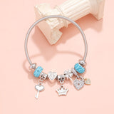 Darrahopens Fashion > Women's Fashion > Women's Jewellery Charm Bracelet with Heart, Four-Leaf Clover & Rhinestone Beads(blue)