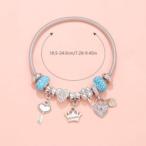 Darrahopens Fashion > Women's Fashion > Women's Jewellery Charm Bracelet with Heart, Four-Leaf Clover & Rhinestone Beads(blue)