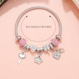 Darrahopens Fashion > Women's Fashion > Women's Jewellery Charm Bracelet with Heart, Four-Leaf Clover & Rhinestone Beads(pink)
