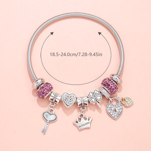 Darrahopens Fashion > Women's Fashion > Women's Jewellery Charm Bracelet with Heart, Four-Leaf Clover & Rhinestone Beads(purple)