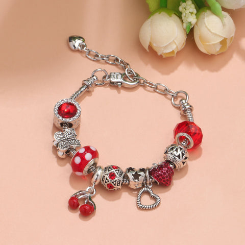 Darrahopens Fashion > Women's Fashion > Women's Jewellery Charm Bracelet with Tortoise, Heart, Clover Pendant(red,18cm)