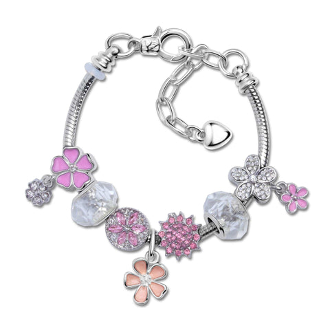Darrahopens Fashion > Women's Fashion > Women's Jewellery Chic Camellia Bead Charm DIY Bracelet with Crystal(pink flower-16cm)