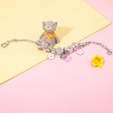 Darrahopens Fashion > Women's Fashion > Women's Jewellery Chic Pink Crystal Beaded Bracelet with Magnolia & Star Pendant(16cm)