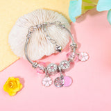 Darrahopens Fashion > Women's Fashion > Women's Jewellery Chic Pink Crystal Beaded Bracelet with Magnolia & Star Pendant(18cm)