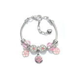 Darrahopens Fashion > Women's Fashion > Women's Jewellery Chic Pink Crystal Beaded Bracelet with Magnolia & Star Pendant(21cm)