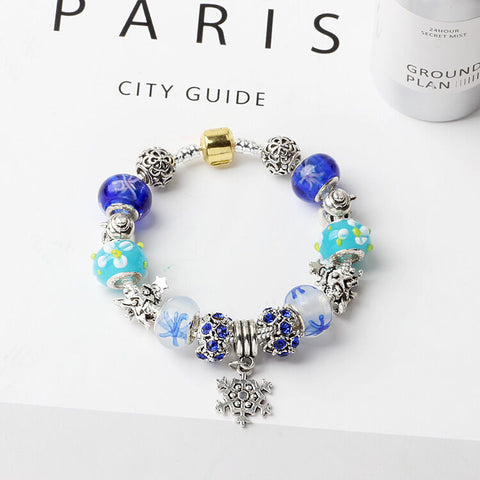 Darrahopens Fashion > Women's Fashion > Women's Jewellery Christmas Snowman & Pine Tree Bead Bracelet with Snowflake Pendant Bracelet(19cm)