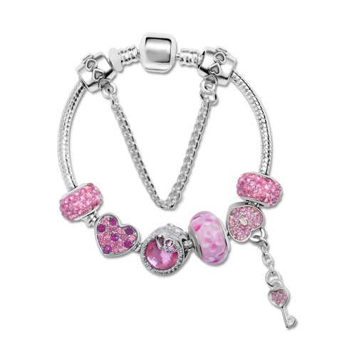 Darrahopens Fashion > Women's Fashion > Women's Jewellery Classic Rhinestone-Inlaid Glass Bead Dreamcatcher Bracelet(pink-17cm)