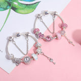 Darrahopens Fashion > Women's Fashion > Women's Jewellery Classic Rhinestone-Inlaid Glass Bead Dreamcatcher Bracelet(pink-21cm)