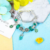 Darrahopens Fashion > Women's Fashion > Women's Jewellery Colorful Cat Eye Glass Bead Clover Pendant Bracelet(20cm)