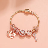 Darrahopens Fashion > Women's Fashion > Women's Jewellery Crystal-studded Hollow Heart Key Tree of Life Bracelet(rose gold,18cm)