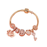 Darrahopens Fashion > Women's Fashion > Women's Jewellery Crystal-studded Hollow Heart Key Tree of Life Bracelet(rose gold,18cm)