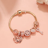 Darrahopens Fashion > Women's Fashion > Women's Jewellery Crystal-studded Hollow Heart Key Tree of Life Bracelet(rose gold,19cm)